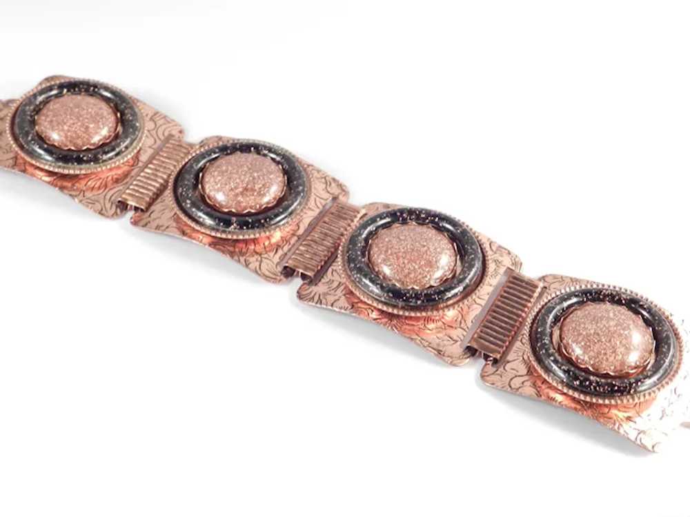 Copper Goldstone Cabochon Wide Link Bracelet - image 5