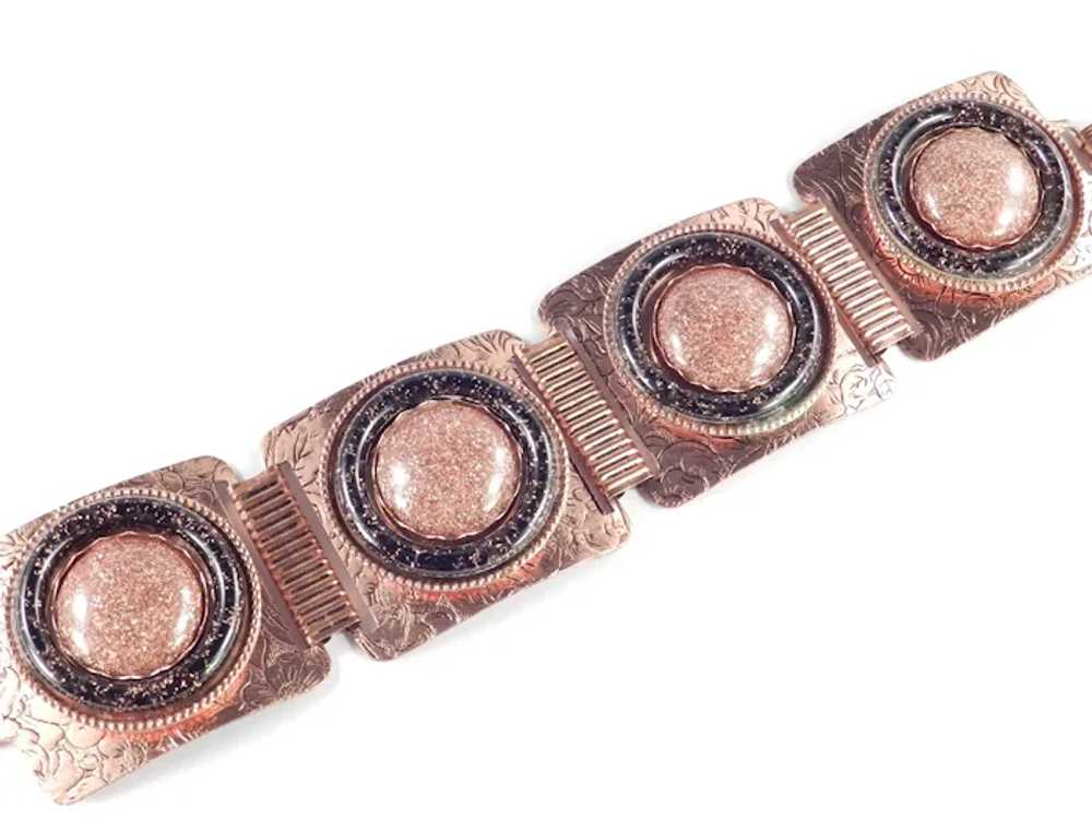 Copper Goldstone Cabochon Wide Link Bracelet - image 7