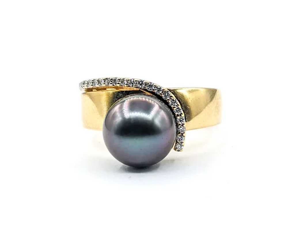 Tahitian Pearl & Diamond Ring In Yellow Gold - image 5