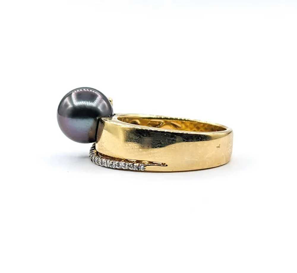 Tahitian Pearl & Diamond Ring In Yellow Gold - image 6