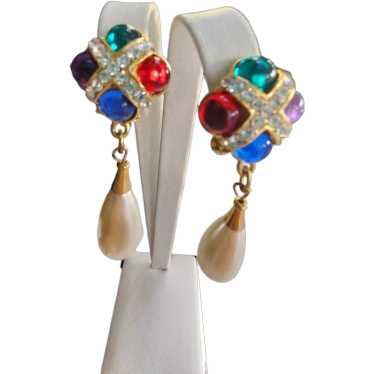 Vintage 80s Jeweled Clip Earrings (A4142)