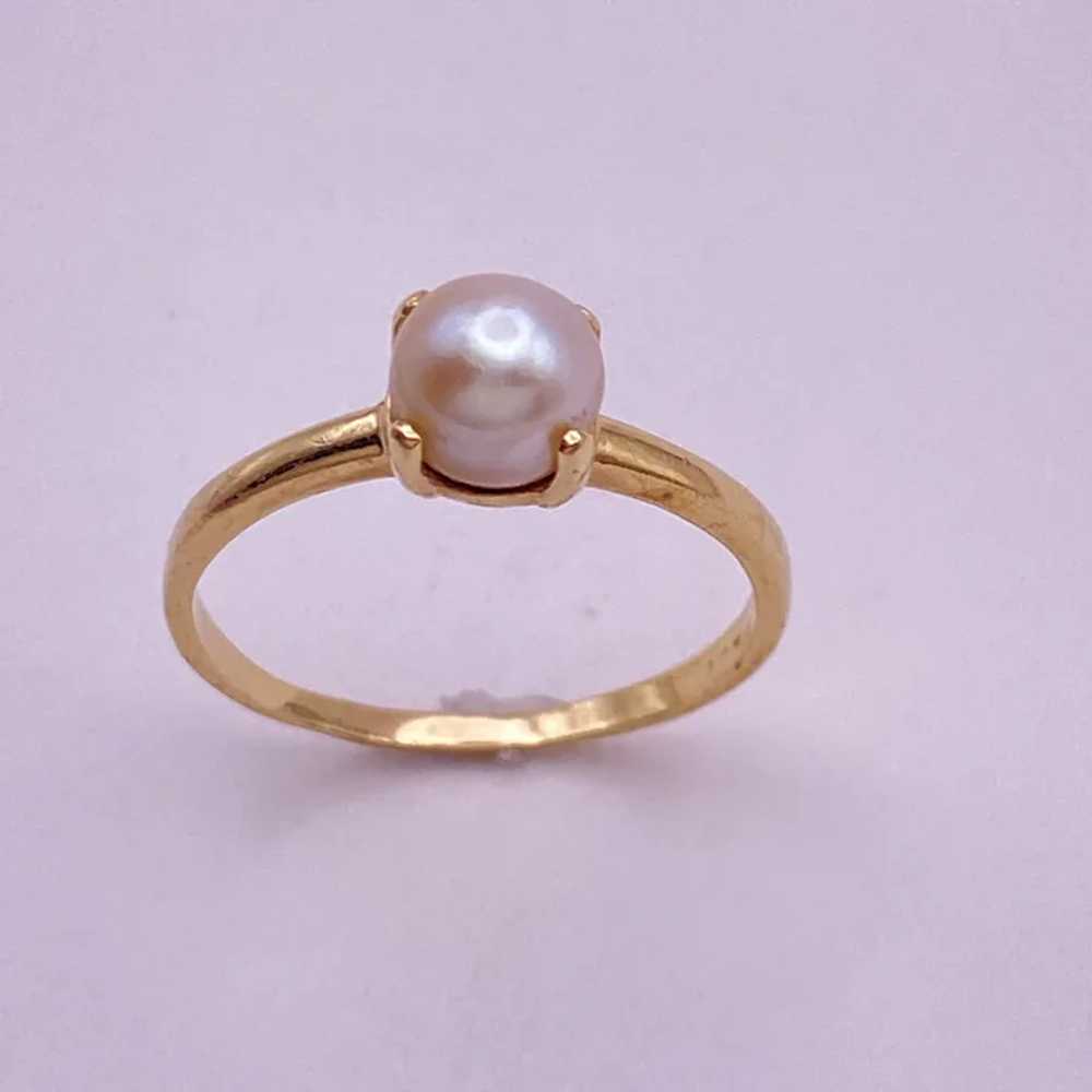 Petite Vintage Cultured Pearl Solitaire Ring 14K … - image 3