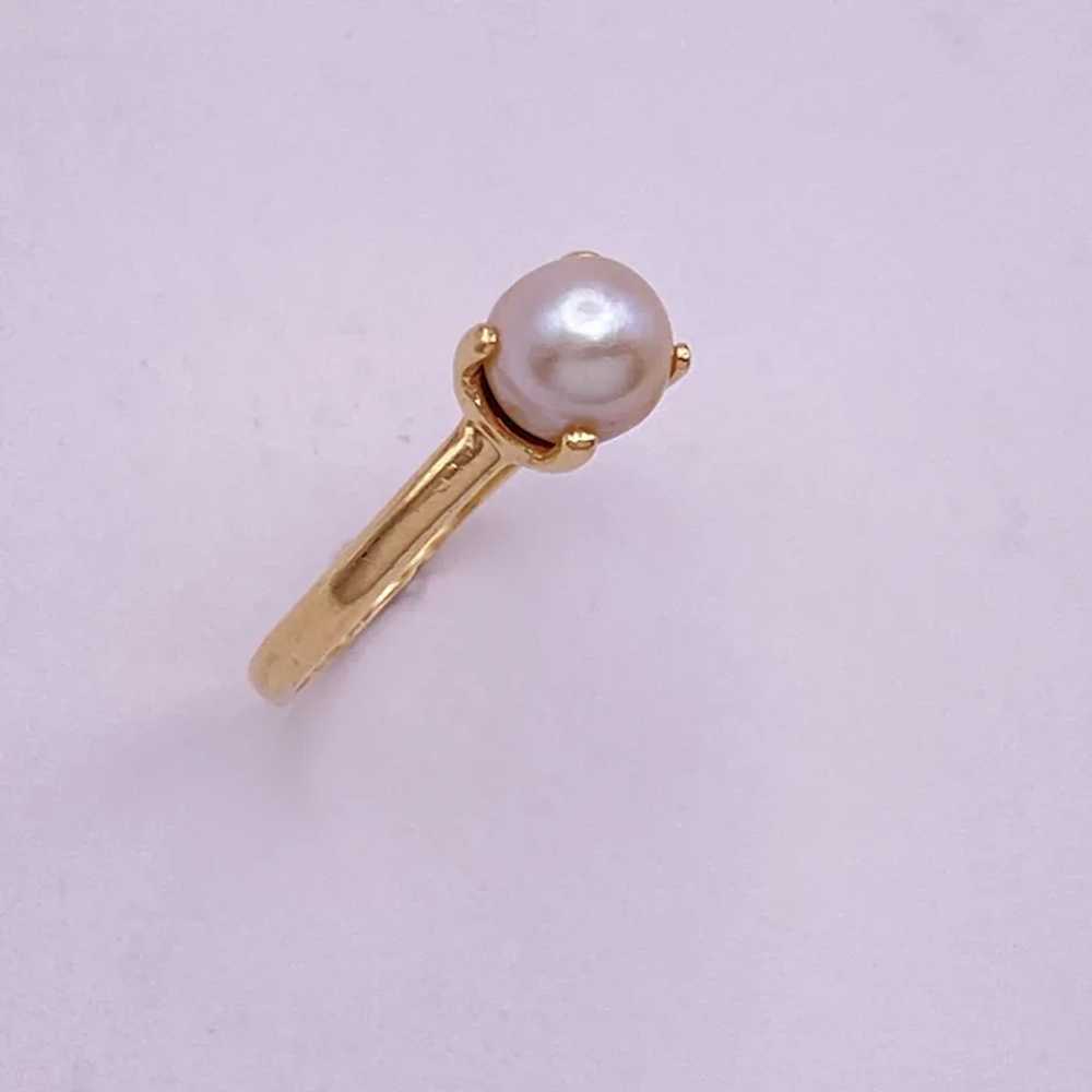 Petite Vintage Cultured Pearl Solitaire Ring 14K … - image 4