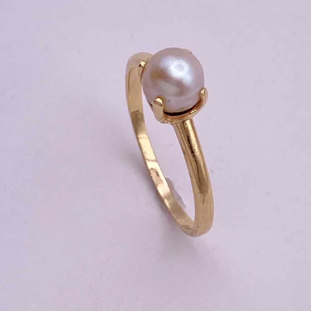 Petite Vintage Cultured Pearl Solitaire Ring 14K … - image 5