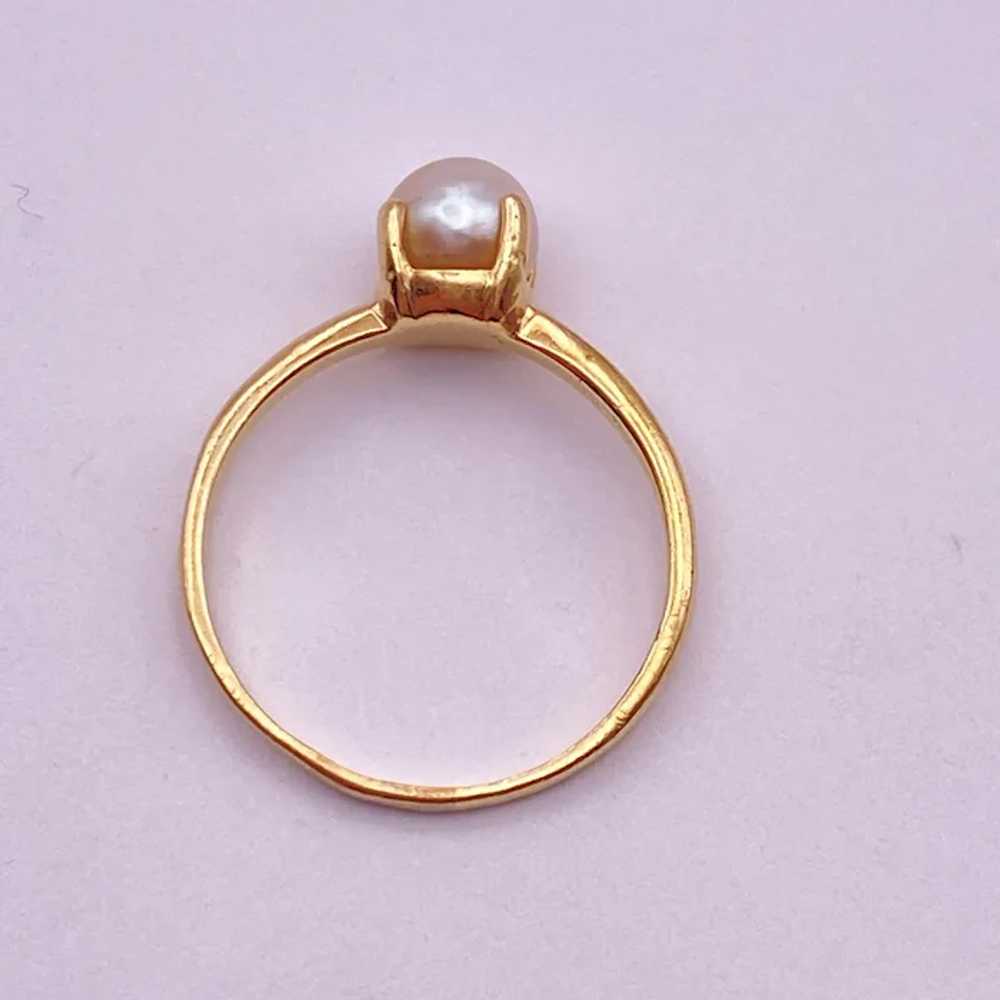 Petite Vintage Cultured Pearl Solitaire Ring 14K … - image 7