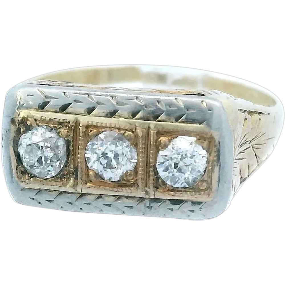 1925 Art Deco 14k Yellow and White Gold Two Tone … - image 1
