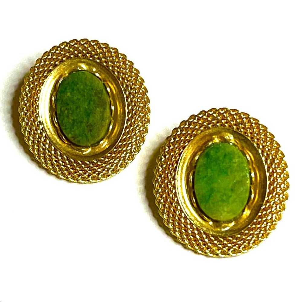 Vintage Earrings Green Aventurine Gemstone VTG Co… - image 1