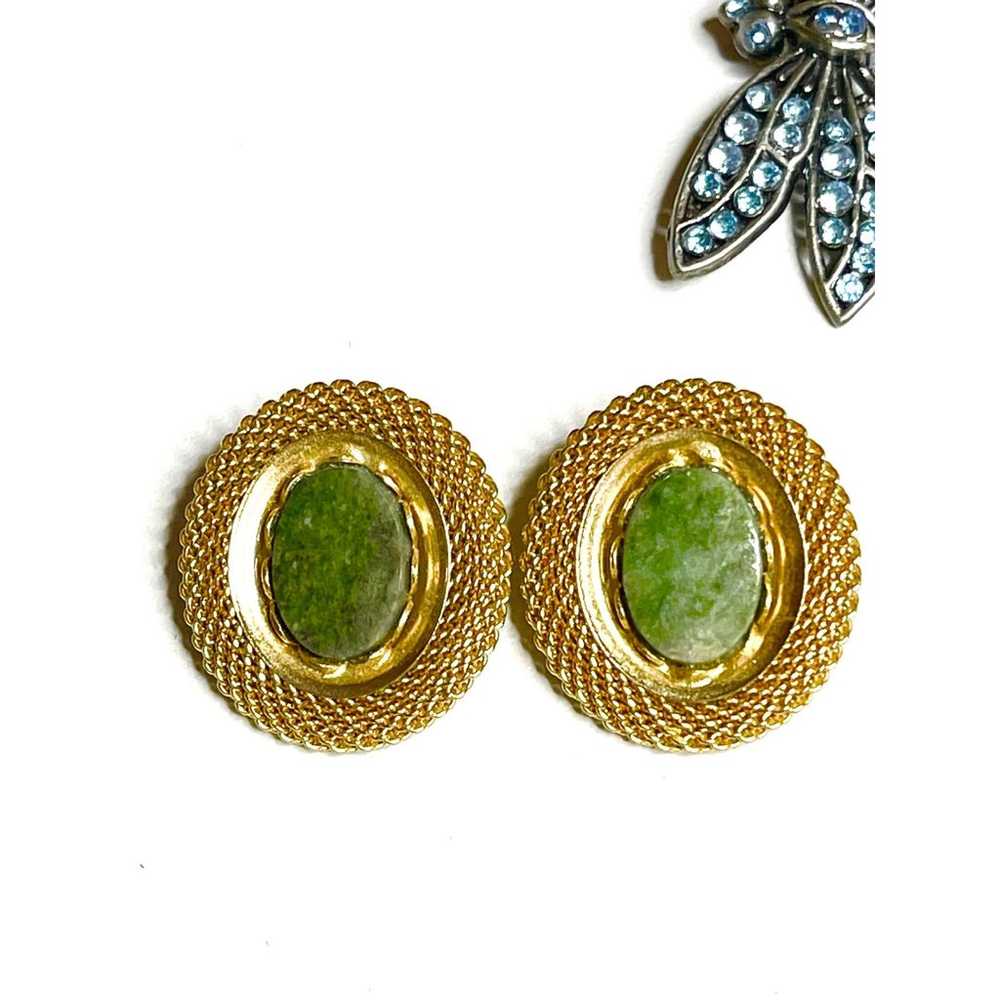 Vintage Earrings Green Aventurine Gemstone VTG Co… - image 2
