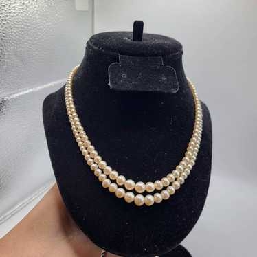 Vintage 50s Graduated Faux Pearl Necklace Signed "