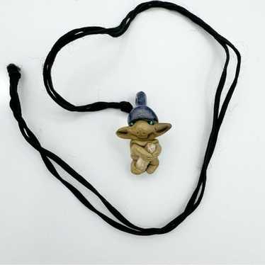 Vintage Baby Troll Clay Crystal Pendant Necklace - image 1