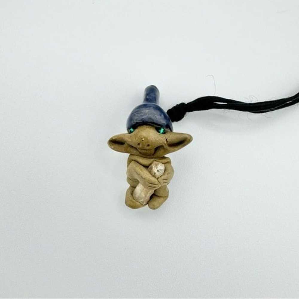 Vintage Baby Troll Clay Crystal Pendant Necklace - image 2