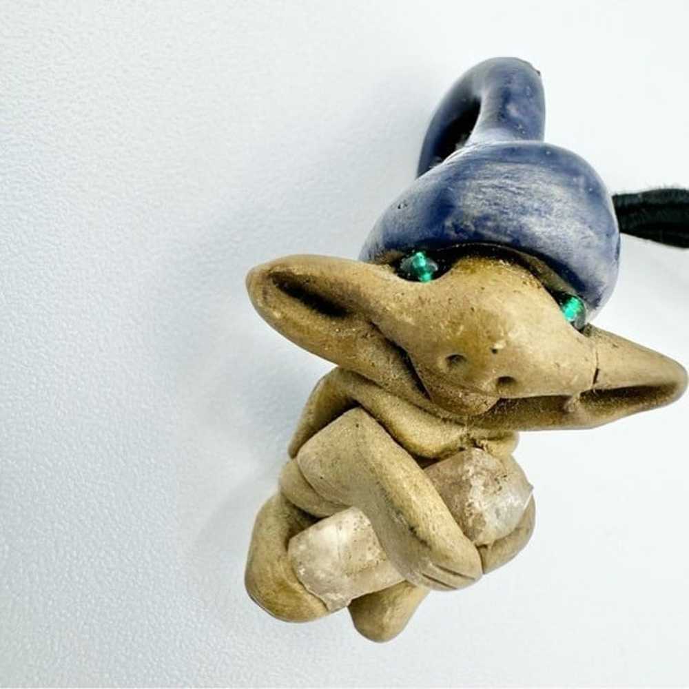 Vintage Baby Troll Clay Crystal Pendant Necklace - image 4
