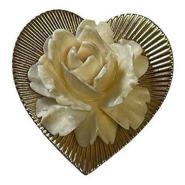 Vintage 12k 1/20 Gold Filled Heart Flower Brooch - image 1