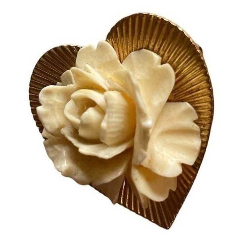 Vintage 12k 1/20 Gold Filled Heart Flower Brooch - image 2