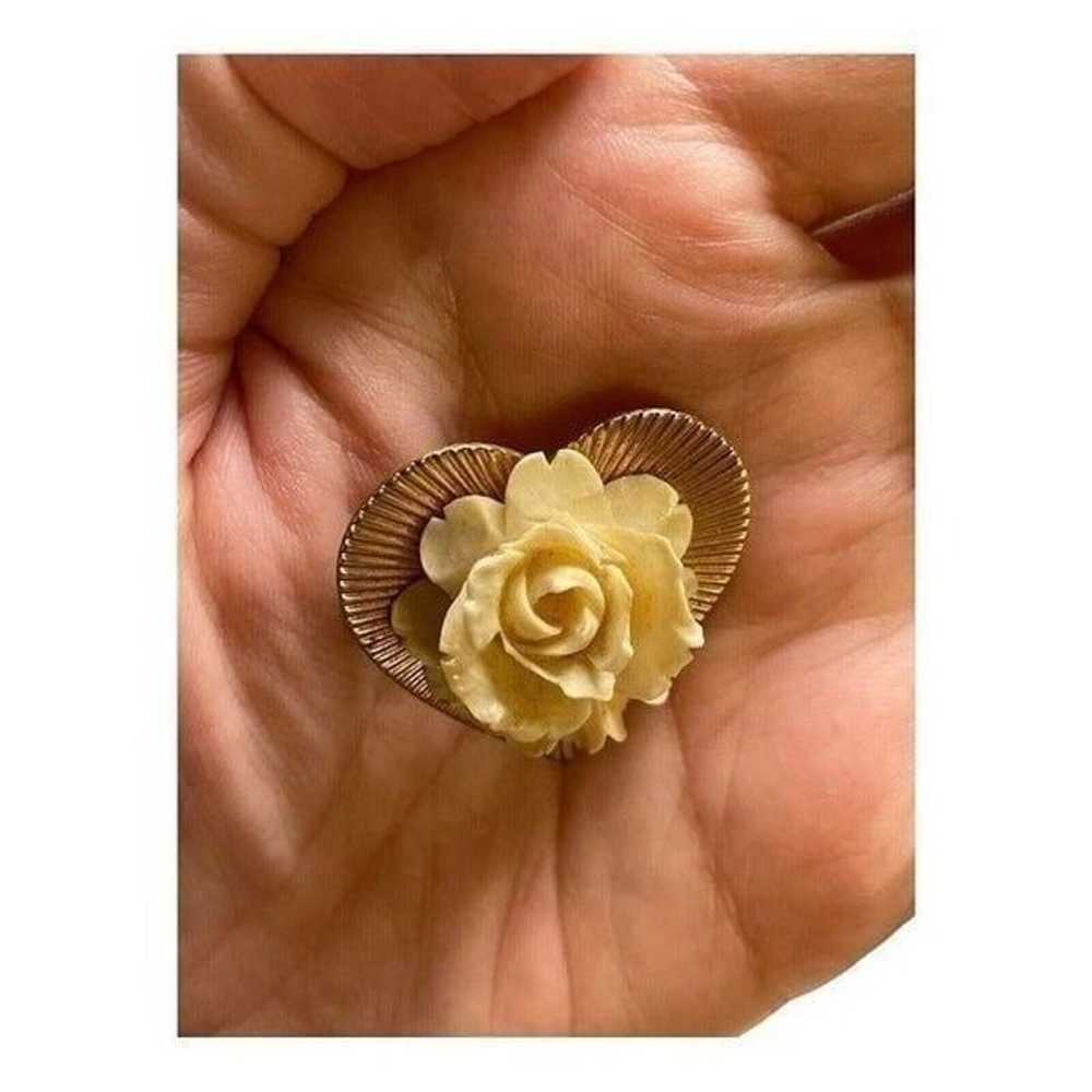 Vintage 12k 1/20 Gold Filled Heart Flower Brooch - image 3