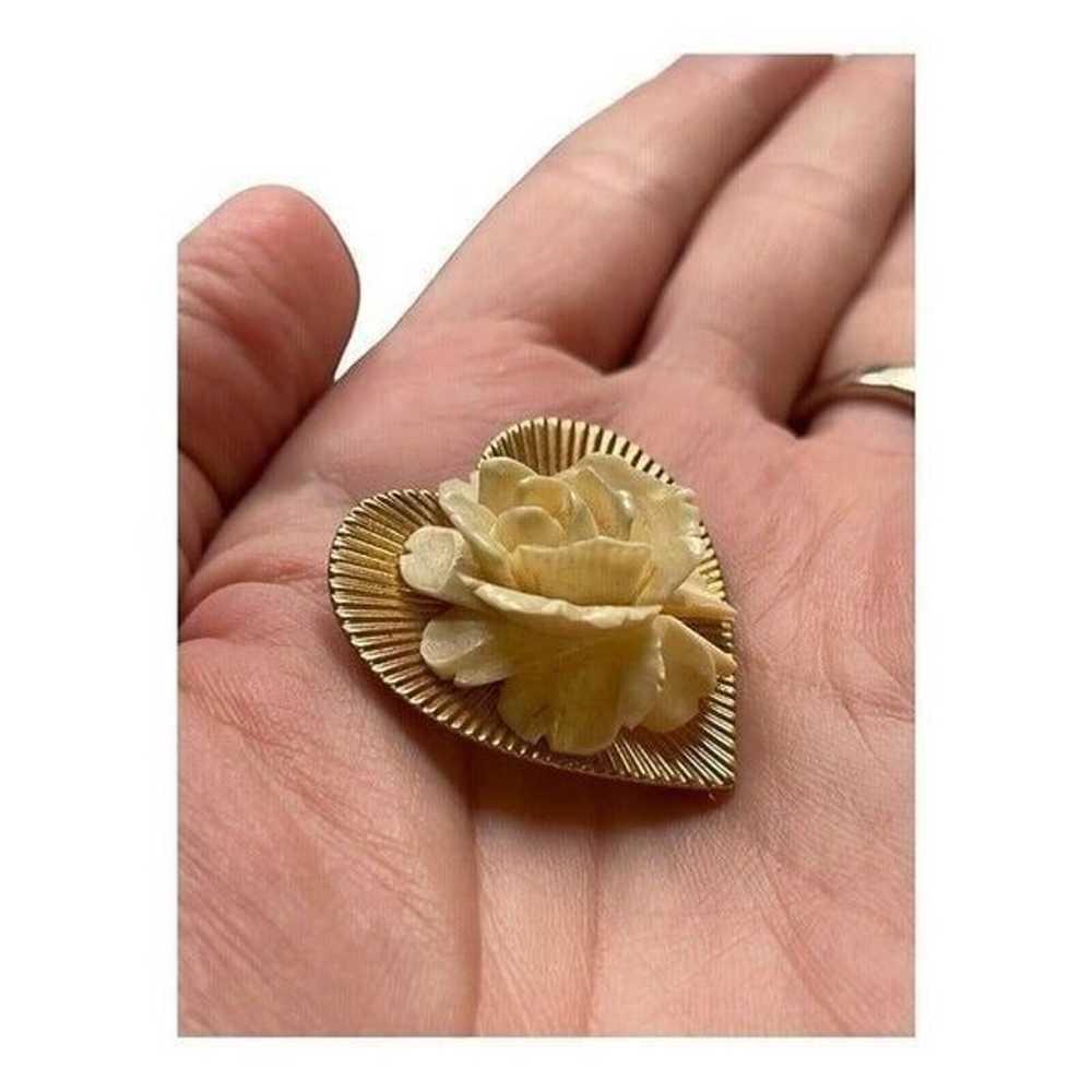 Vintage 12k 1/20 Gold Filled Heart Flower Brooch - image 6