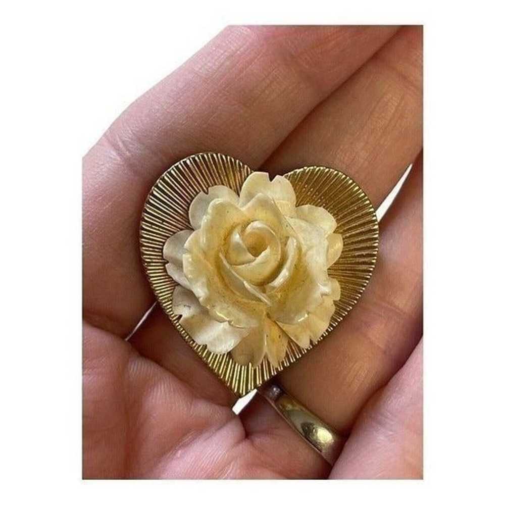 Vintage 12k 1/20 Gold Filled Heart Flower Brooch - image 7