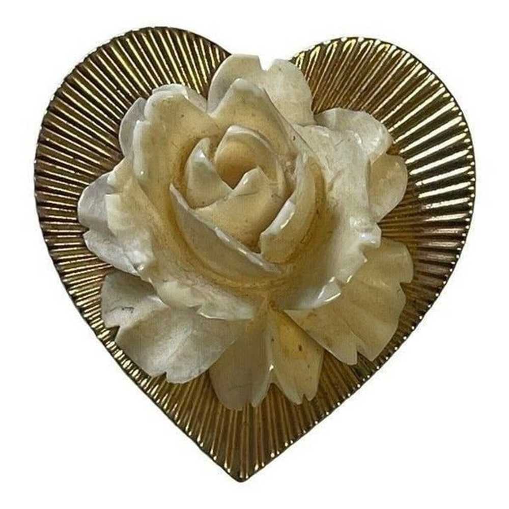 Vintage 12k 1/20 Gold Filled Heart Flower Brooch - image 8