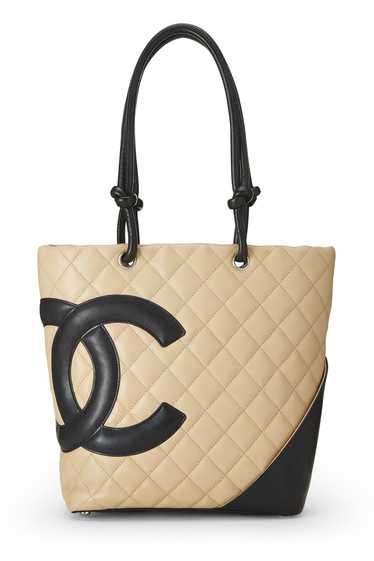 Beige Quilted Calfskin Cambon Tote Small