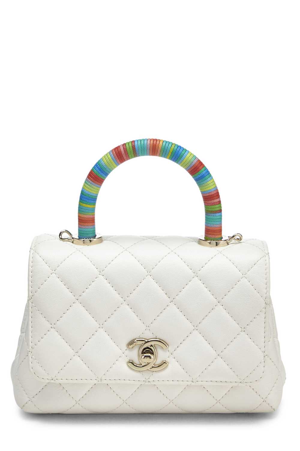 White Quilted Lambskin Rainbow Coco Handle Bag Mi… - image 1