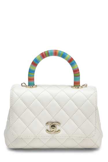 White Quilted Lambskin Rainbow Coco Handle Bag Min