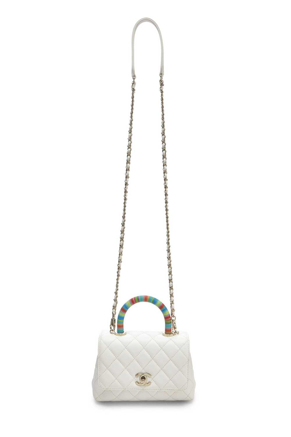 White Quilted Lambskin Rainbow Coco Handle Bag Mi… - image 3