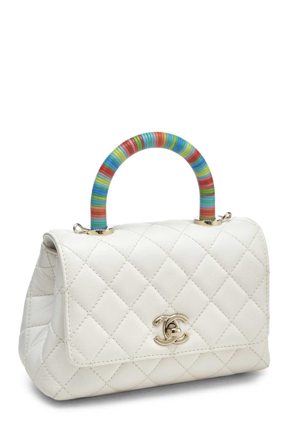 White Quilted Lambskin Rainbow Coco Handle Bag Mi… - image 4