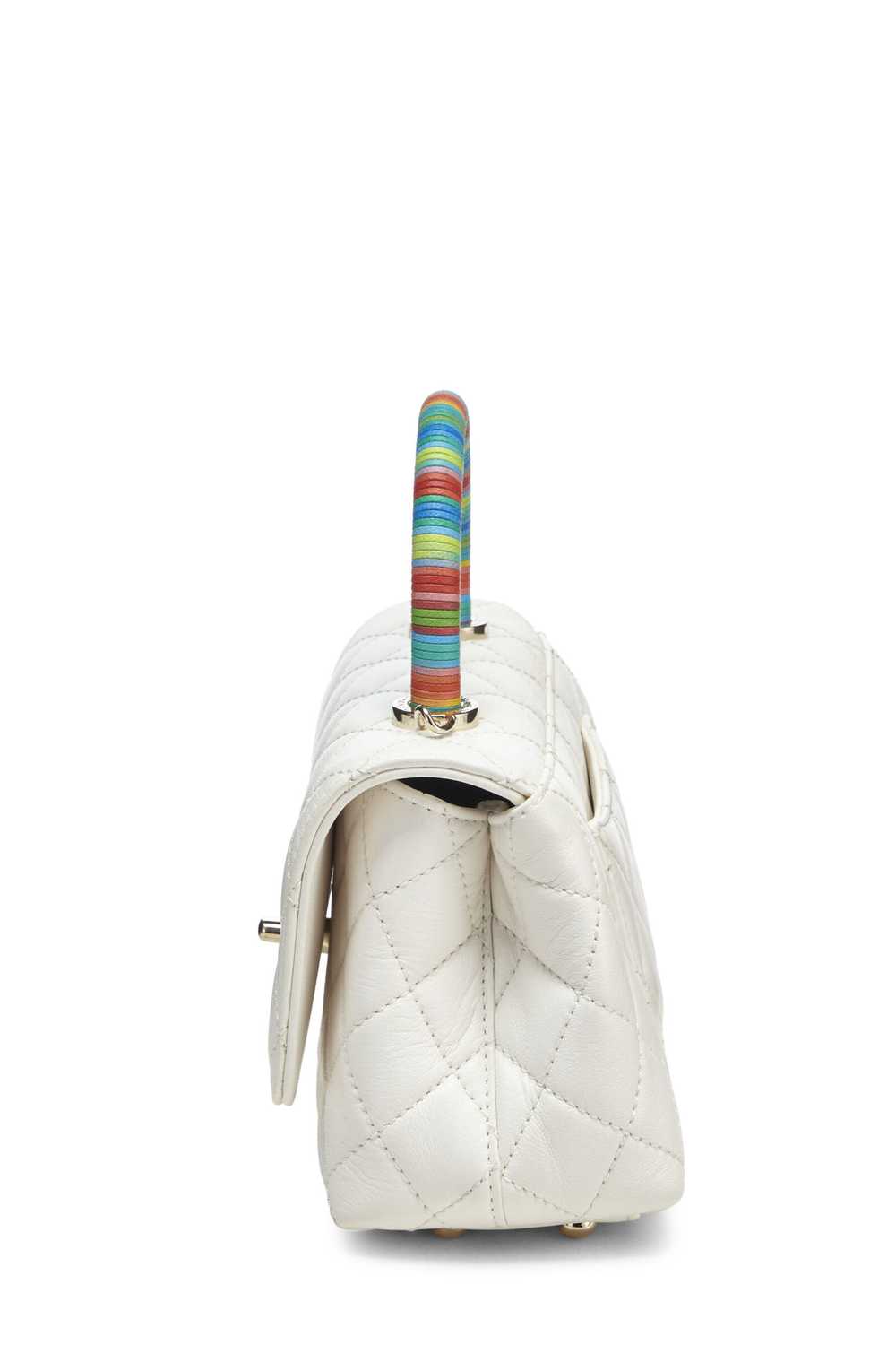 White Quilted Lambskin Rainbow Coco Handle Bag Mi… - image 5