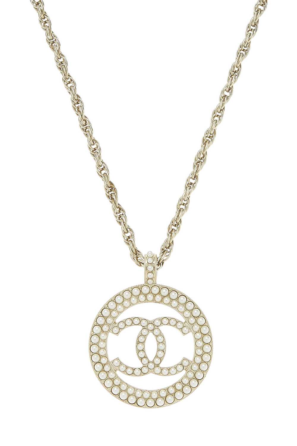 Gold & White Faux Pearl 'CC' Necklace - image 2
