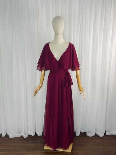 1970s sheer Marsala low cut maxi dress
