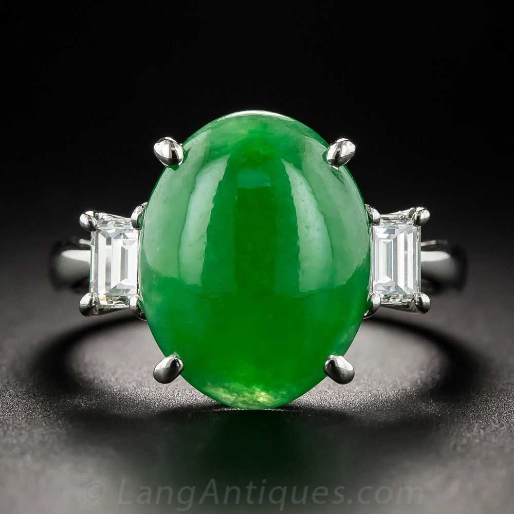 Fine Natural Burma Jade and Diamond Ring - image 1