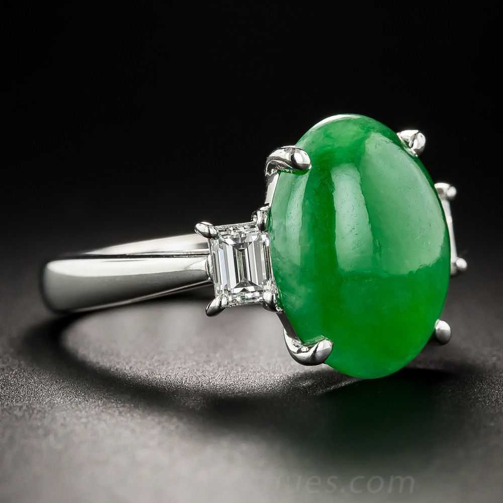 Fine Natural Burma Jade and Diamond Ring - image 2