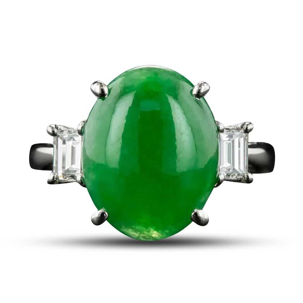 Fine Natural Burma Jade and Diamond Ring - image 6