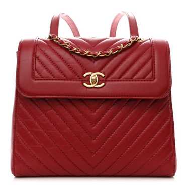 CHANEL Aged Calfskin Chevron Quilted Backpack Red