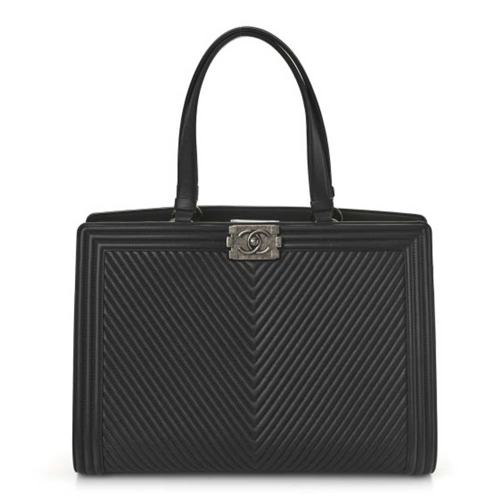 CHANEL Calfskin Chevron Quilted Boy Shopping Tote… - image 1