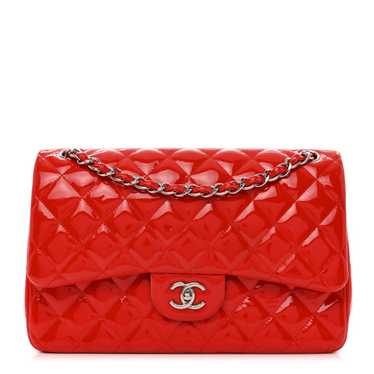 CHANEL Patent Quilted Jumbo Double Flap Red - image 1