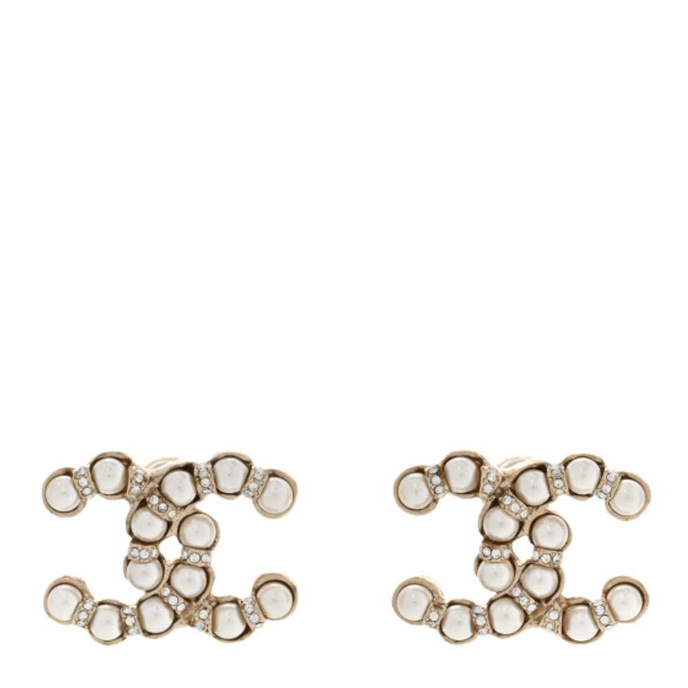 CHANEL Pearl Crystal CC Earrings Gold - image 1