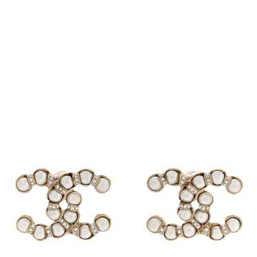 CHANEL Pearl Crystal CC Earrings Gold - image 1