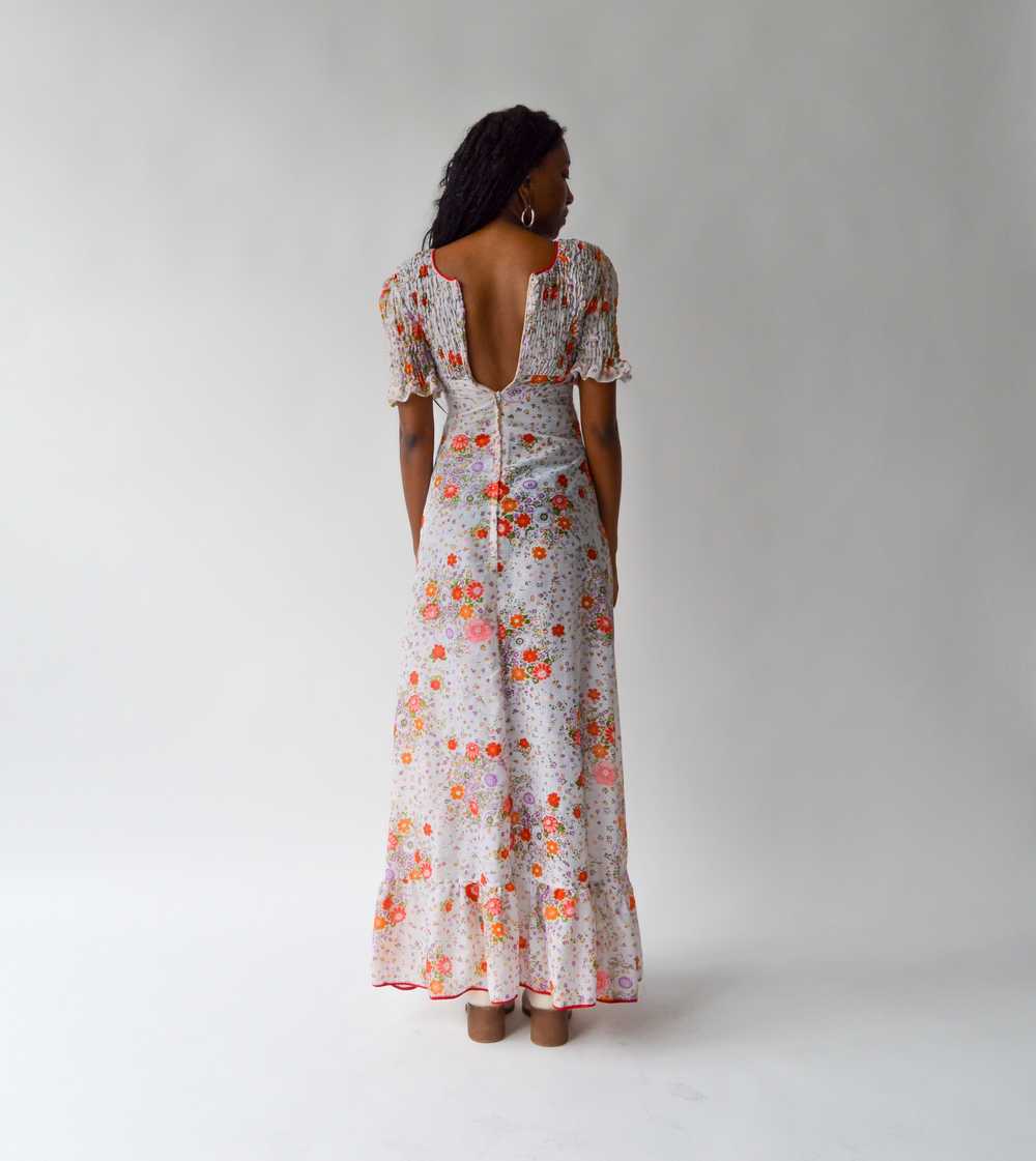 Vintage 70s Penny Lane Sheer Floral Shirred Dress… - image 3