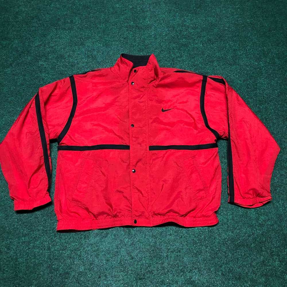 Vintage 90s Nike Windbreaker Jacket Red Mens L Li… - image 1