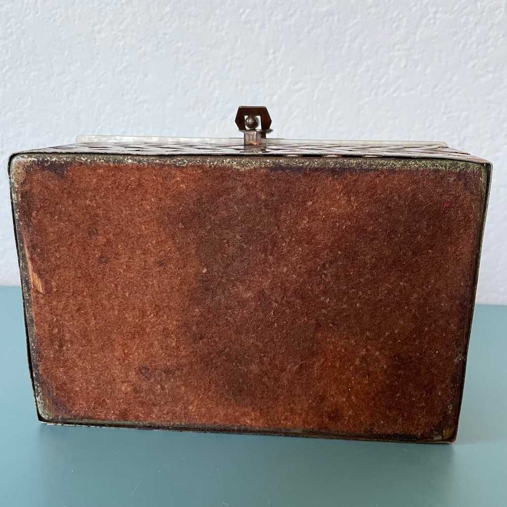 Vintage Brass Filigree Box Purse with Lucite Hand… - image 12