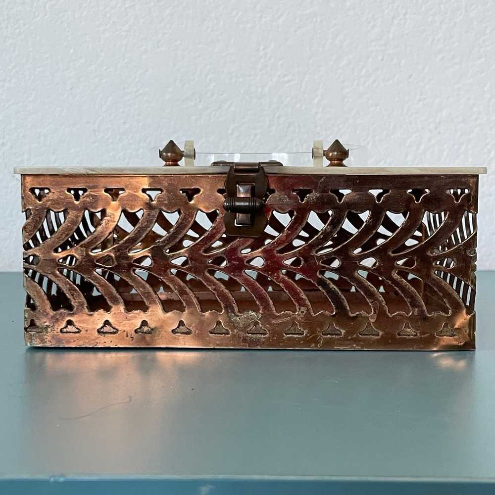 Vintage Brass Filigree Box Purse with Lucite Hand… - image 6