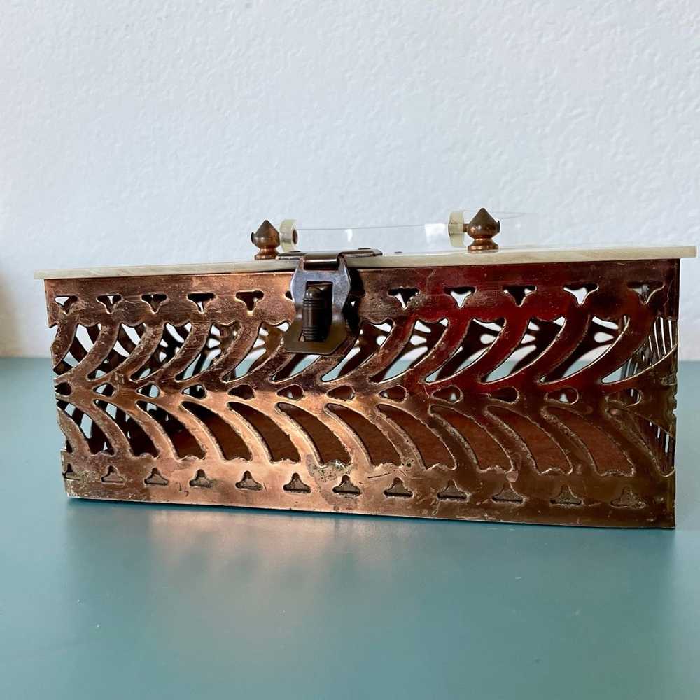 Vintage Brass Filigree Box Purse with Lucite Hand… - image 7