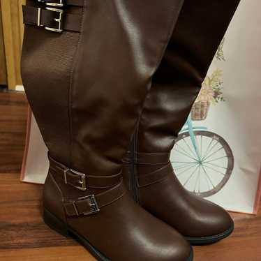 Wide Calf Brown Buckle Boots - image 1