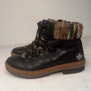 Rieker black with brown woven fabric ankle boot - image 1