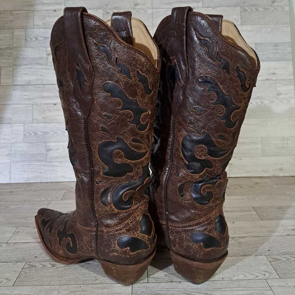 Women's Corral Western Inlay Brown Black Leather … - image 3
