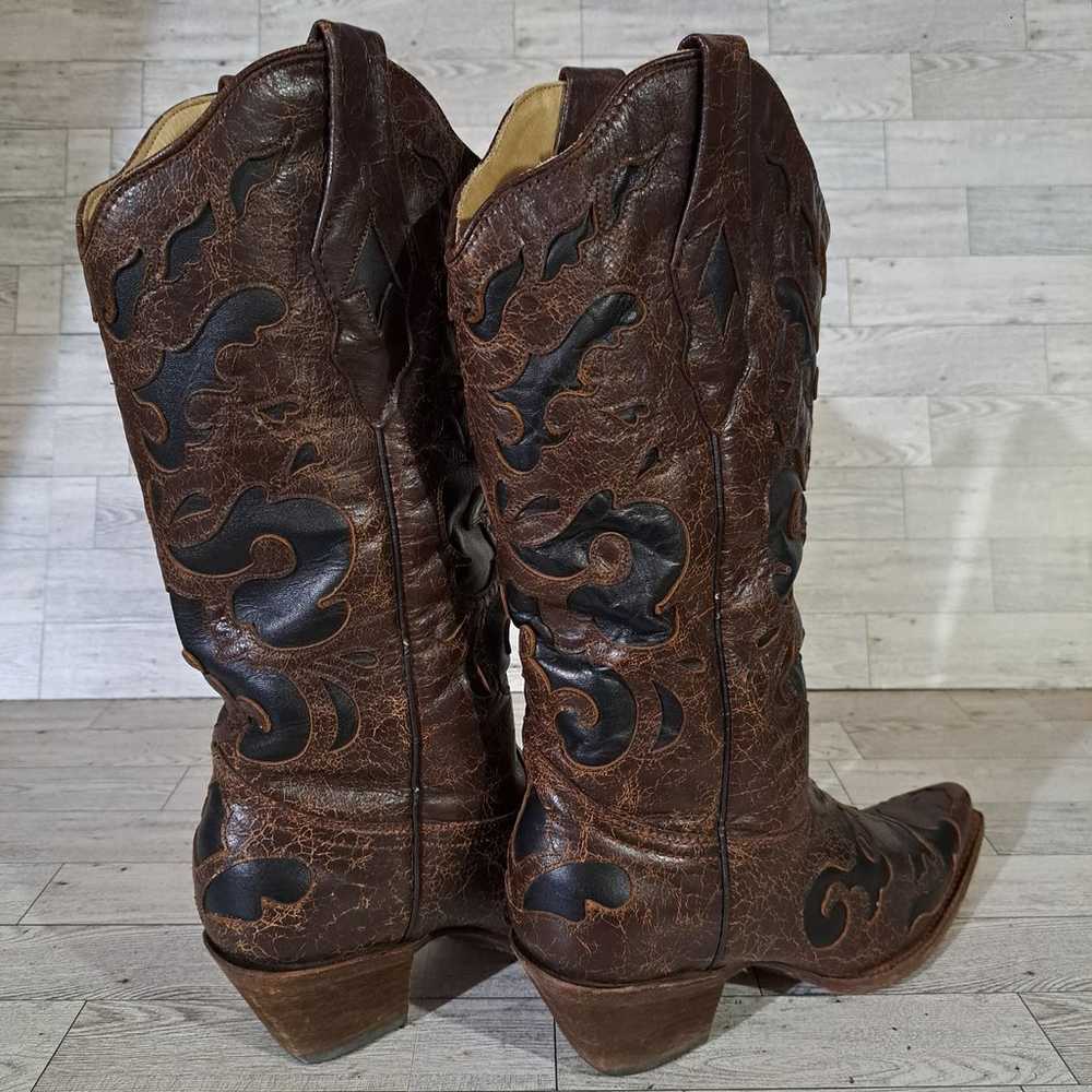 Women's Corral Western Inlay Brown Black Leather … - image 4