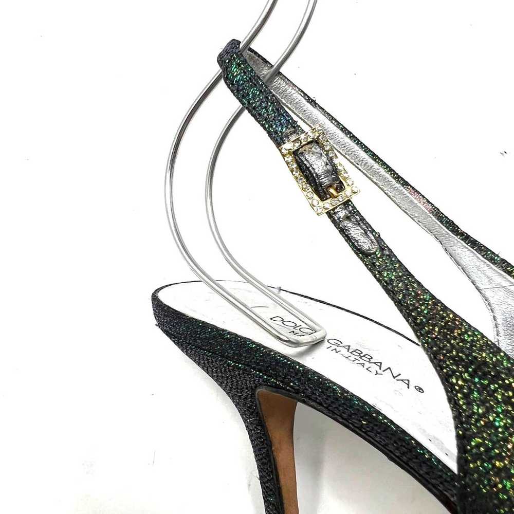 Dolce & Gabbana Iridescent Green Gold Fabric Slin… - image 4