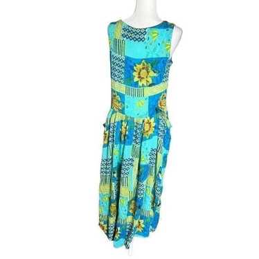 Vintage bila floral quilt look drop waist dress m… - image 1