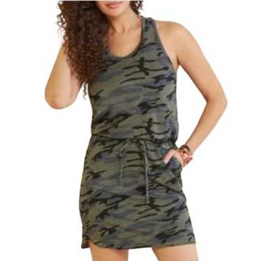 Sundry Green Black Camo Sleeveless Tie Waist Scoo… - image 1